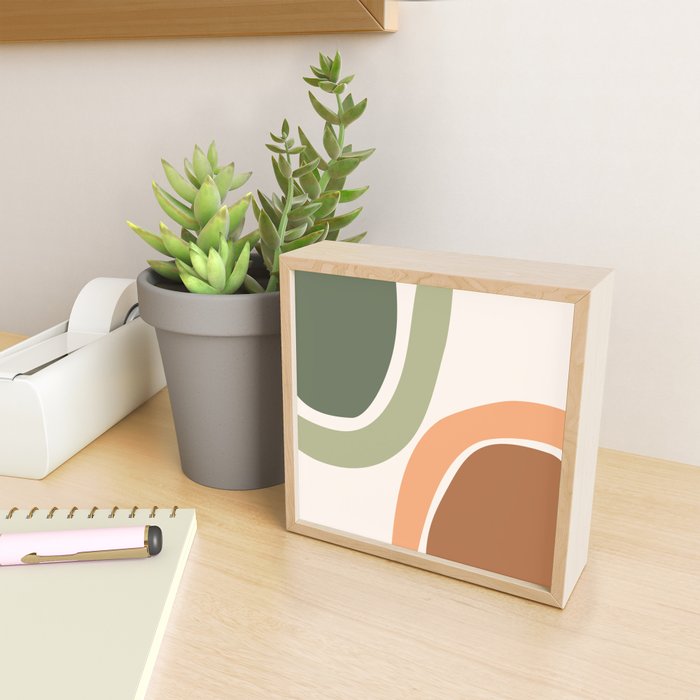 Abstract Shapes 55 in Sage Green and Terracotta (Rainbow Abstraction) Mini Art Print Gallery Image 2