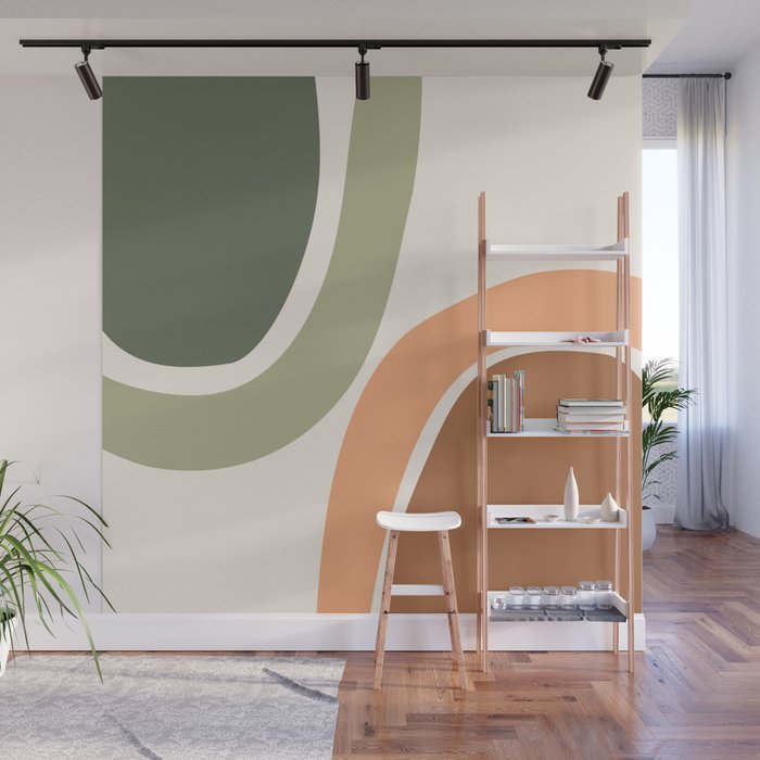 Abstract Shapes 55 in Sage Green and Terracotta (Rainbow Abstraction) Wall Mural Gallery Image 1