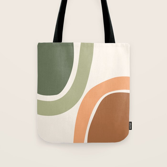 Abstract Shapes 55 in Sage Green and Terracotta (Rainbow Abstraction) Tote Bag Gallery Image 1