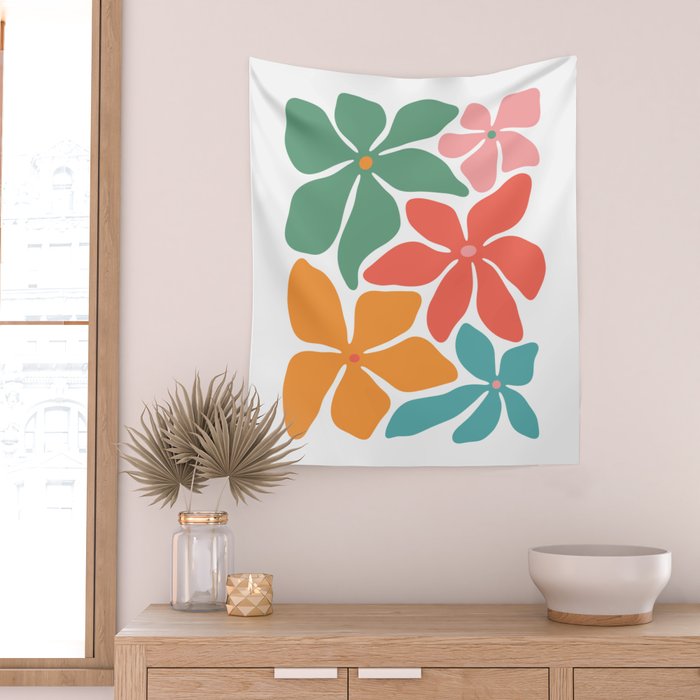 Abstract colorful vintage flower art Wall Tapestry Gallery Image 2