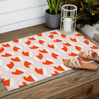 Santa Hats and Snowflakes on Pink Background Outdoor Rug Gallery Image 2