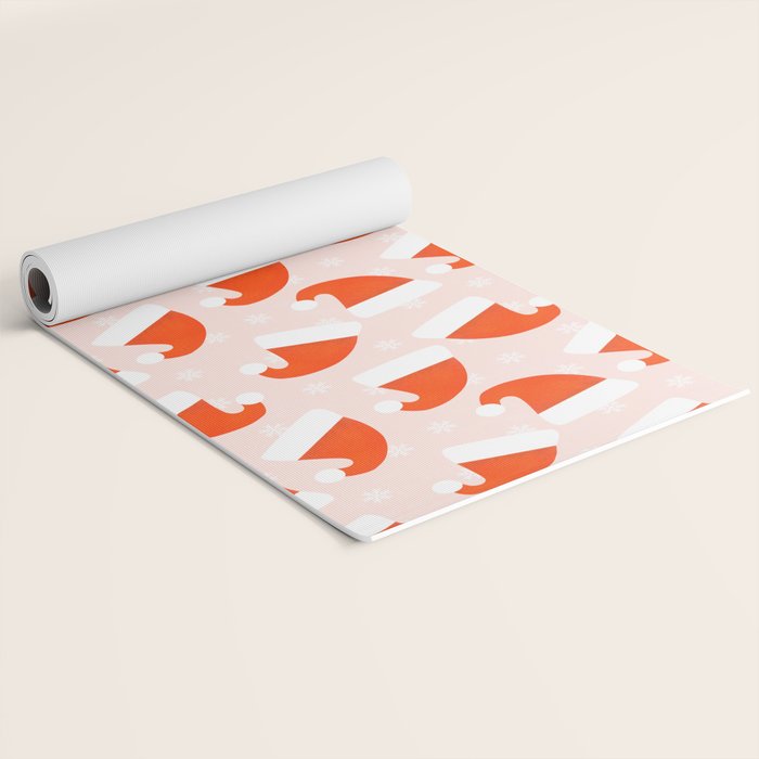 Santa Hats and Snowflakes on Pink Background Yoga Mat Gallery Image 2