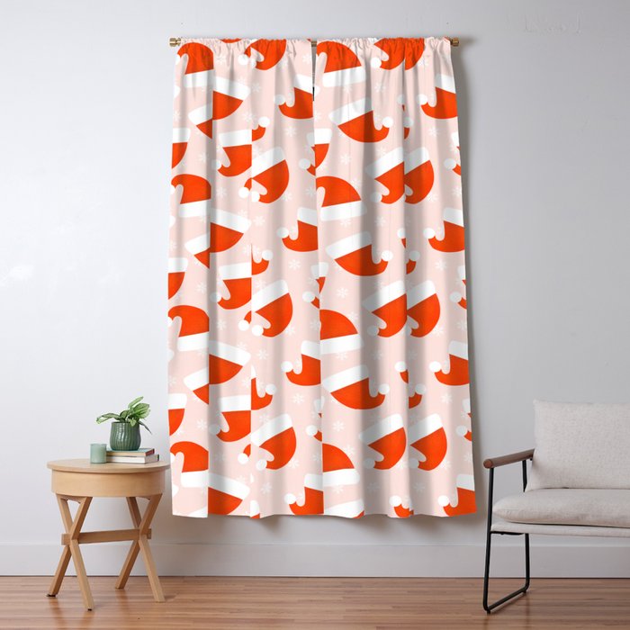 Santa Hats and Snowflakes on Pink Background Window Curtain Gallery Image 5