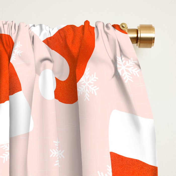 Santa Hats and Snowflakes on Pink Background Window Curtain Gallery Image 2