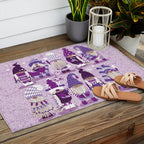 Let it gnome // monochromatic violet little Santa's helpers preparing for Christmas Outdoor Rug Gallery Image 2
