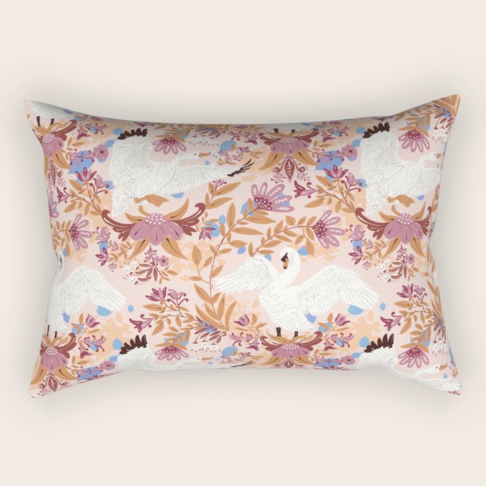 Elegant Swans in Bloom Rectangular Pillow Gallery Image 1