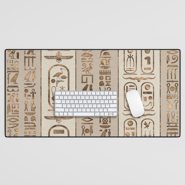 Egyptian hieroglyphs Pastel Gold Desk Mat Gallery Image 1