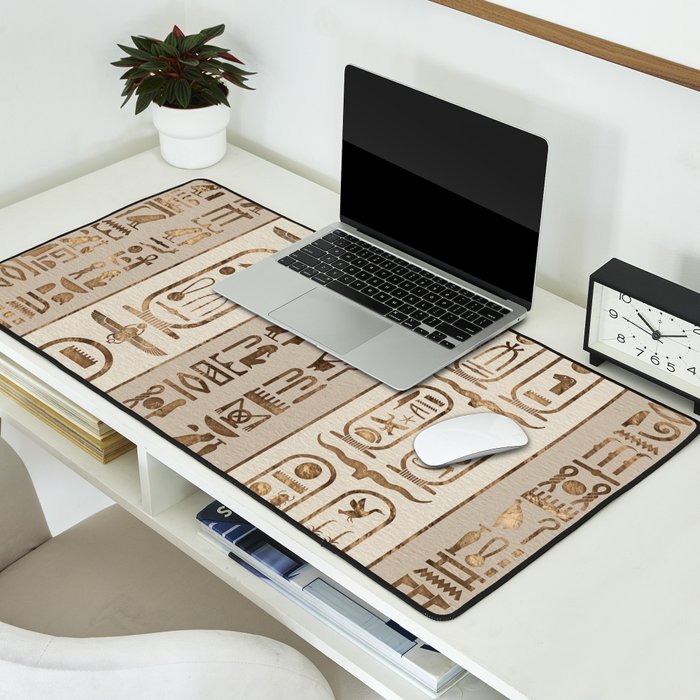 Egyptian hieroglyphs Pastel Gold Desk Mat Gallery Image 2