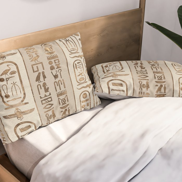 Egyptian hieroglyphs Pastel Gold Pillow Sham Gallery Image 2