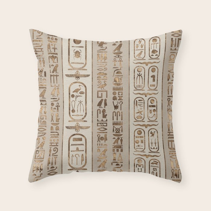Egyptian hieroglyphs Pastel Gold Throw Pillow Gallery Image 1