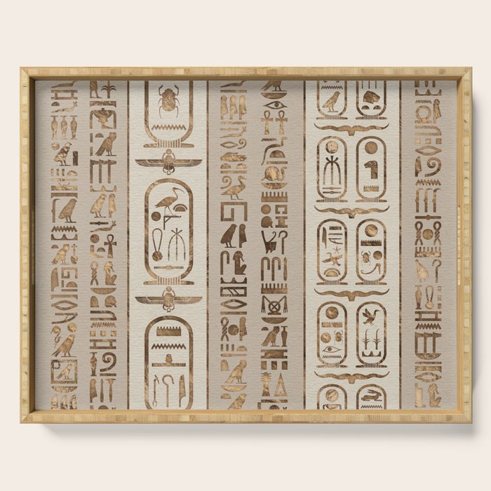 Egyptian hieroglyphs Pastel Gold Serving Tray Gallery Image 1