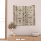 Egyptian hieroglyphs Pastel Gold Wall Tapestry Gallery Image 2