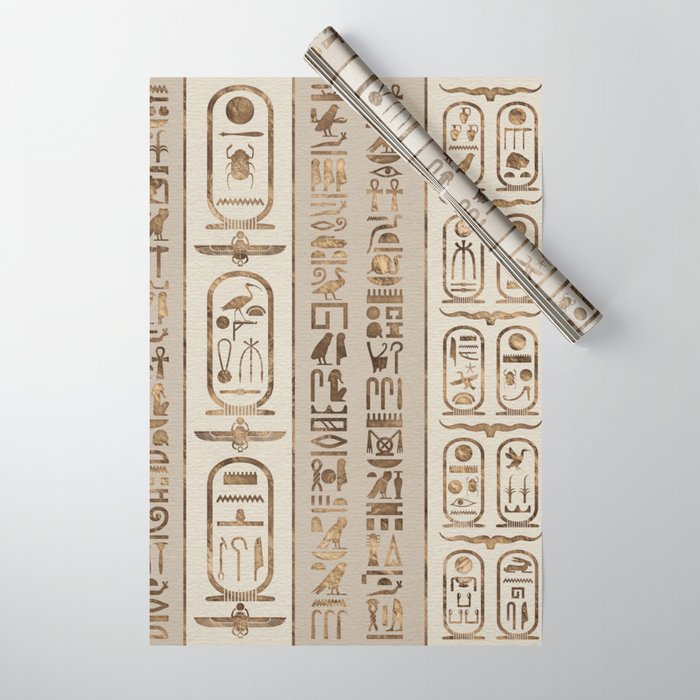 Egyptian hieroglyphs Pastel Gold Wrapping Paper Gallery Image 1