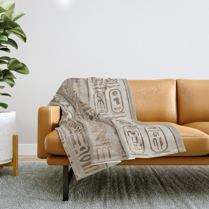 Egyptian hieroglyphs Pastel Gold Throw Blanket Gallery Image 1