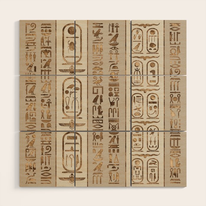 Egyptian hieroglyphs Pastel Gold Wood Wall Art Gallery Image 1