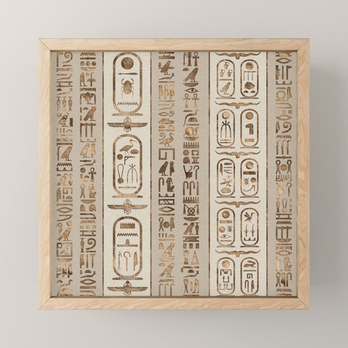 Egyptian hieroglyphs Pastel Gold Mini Art Print Gallery Image 1