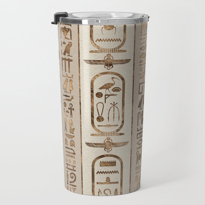 Egyptian hieroglyphs Pastel Gold Travel Mug Gallery Image 3