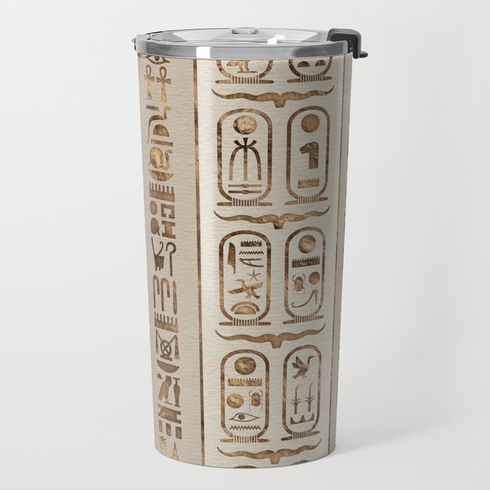 Egyptian hieroglyphs Pastel Gold Travel Mug Gallery Image 2