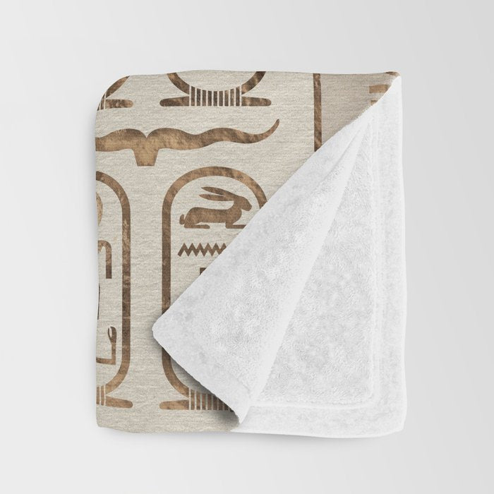 Egyptian hieroglyphs Pastel Gold Throw Blanket Gallery Image 3