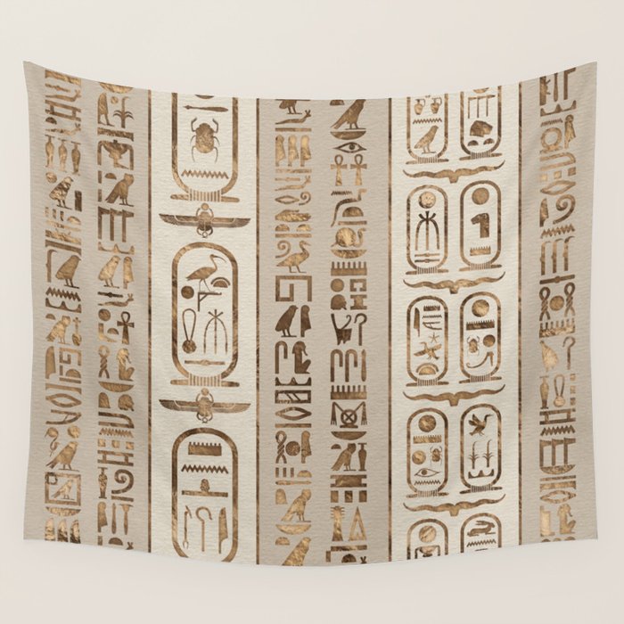Egyptian hieroglyphs Pastel Gold Wall Tapestry Gallery Image 4