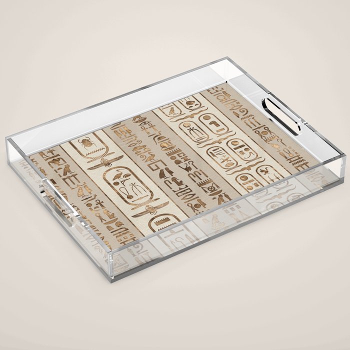 Egyptian hieroglyphs Pastel Gold Acrylic Tray Gallery Image 1