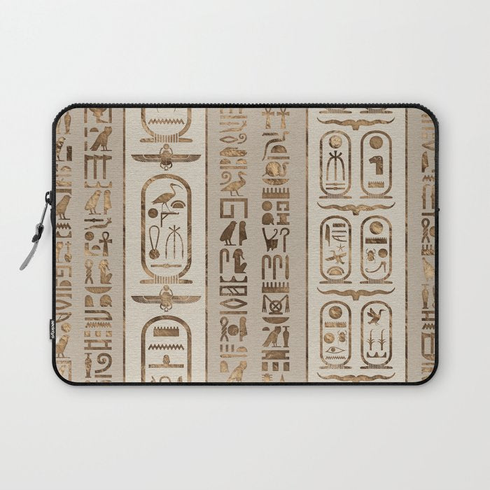 Egyptian hieroglyphs Pastel Gold Laptop Sleeve Gallery Image 1