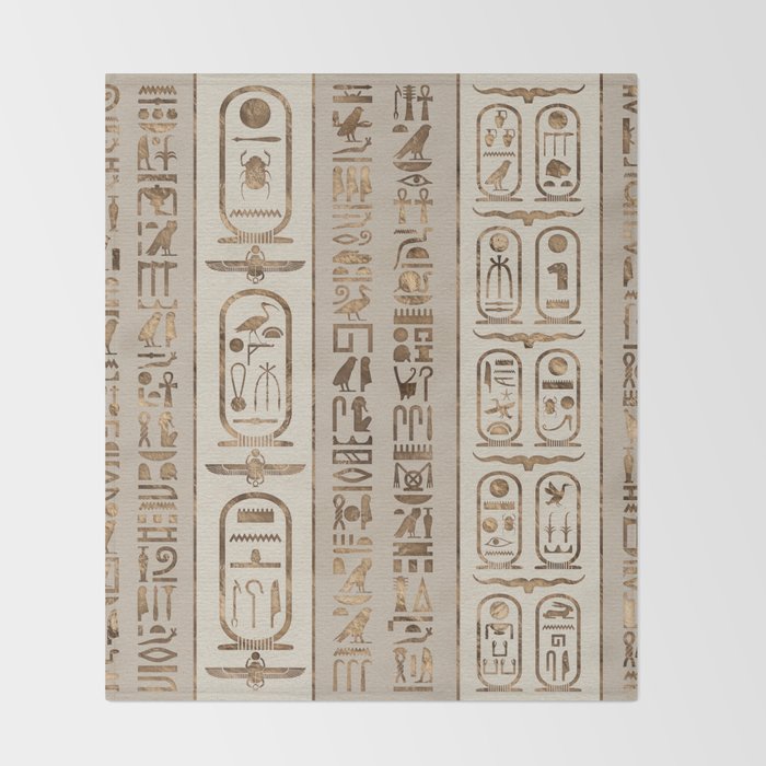 Egyptian hieroglyphs Pastel Gold Throw Blanket Gallery Image 2
