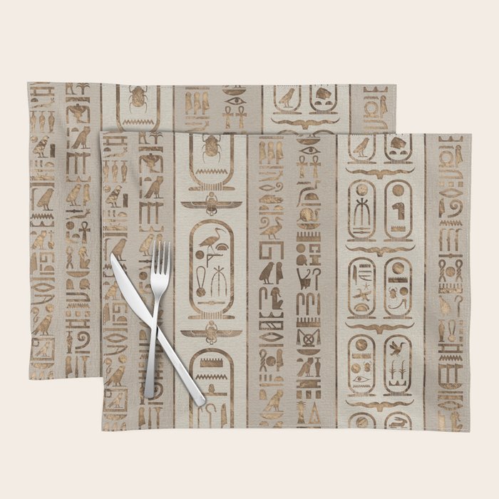 Egyptian hieroglyphs Pastel Gold Placemat Gallery Image 1