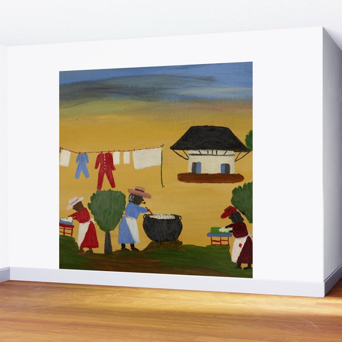 African American Masterpiece 'The Wash' portrait painting by Clementine Hunter   Wall Mural Gallery Image 2