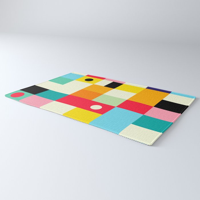 Geometric Bauhaus Pattern | Retro Arcade Video Game | Abstract Shapes Rug Gallery Image 3