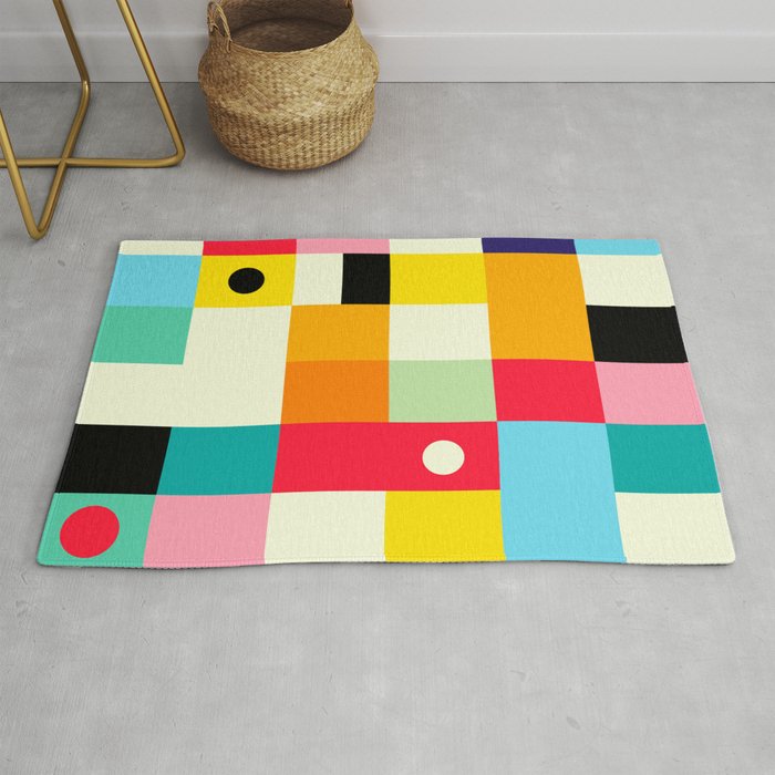 Geometric Bauhaus Pattern | Retro Arcade Video Game | Abstract Shapes Rug Gallery Image 1