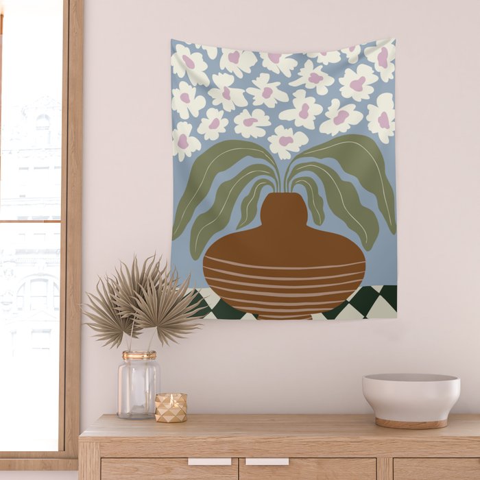 Retro clay and flower Wall Tapestry Gallery Image 2