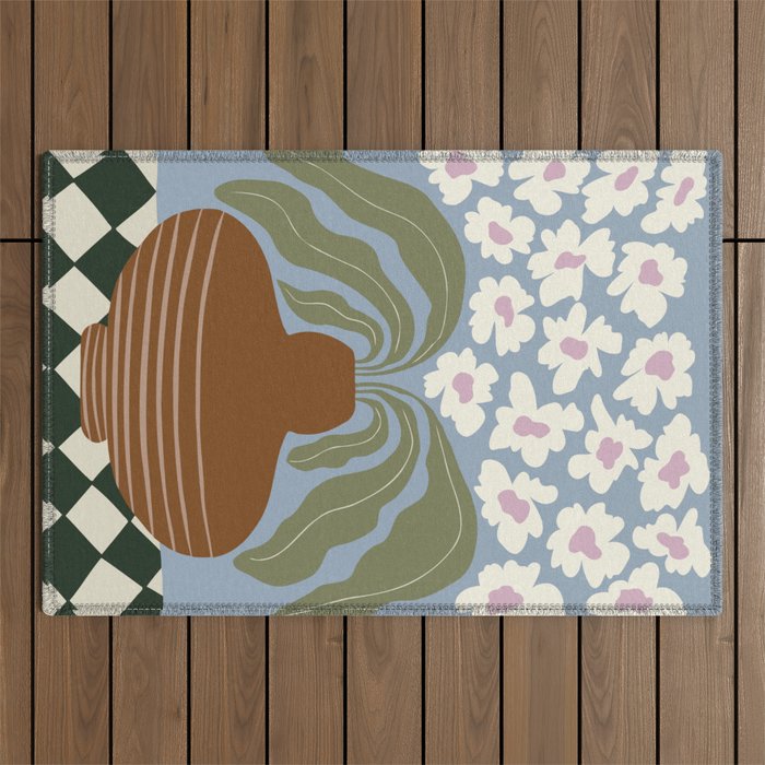 Retro clay and flower Outdoor Rug Gallery Image 1