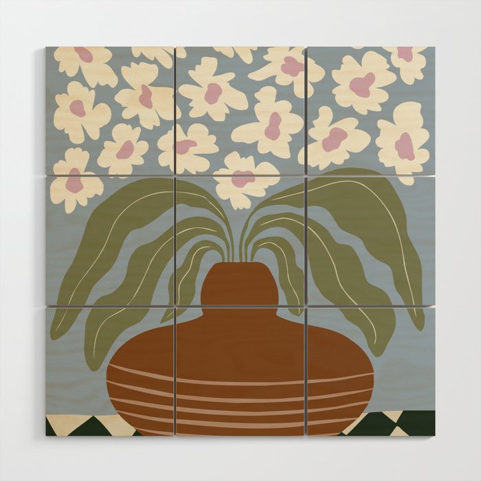 Retro clay and flower Wood Wall Art Gallery Image 1
