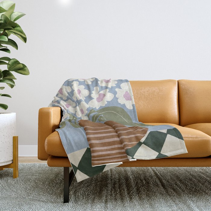 Retro clay and flower Throw Blanket Gallery Image 1
