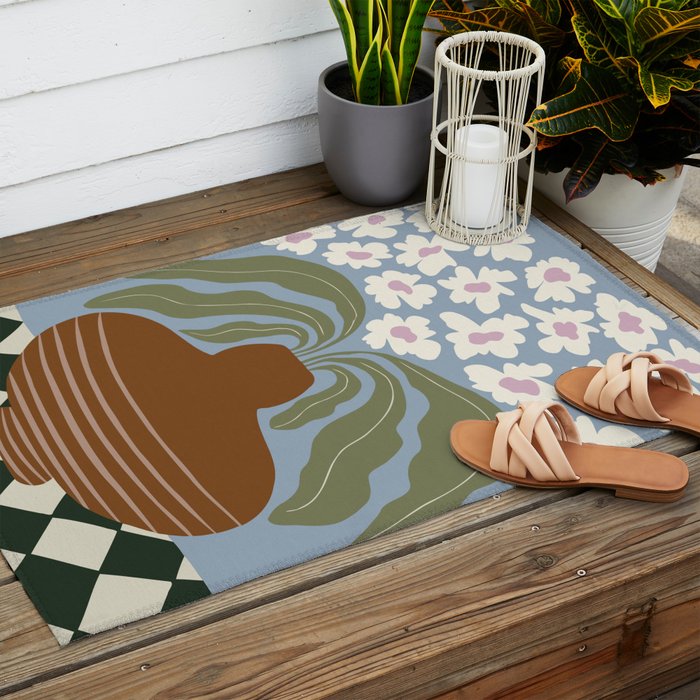 Retro clay and flower Outdoor Rug Gallery Image 2