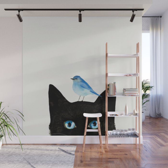 Cat and Bird Wall Mural Gallery Image 1