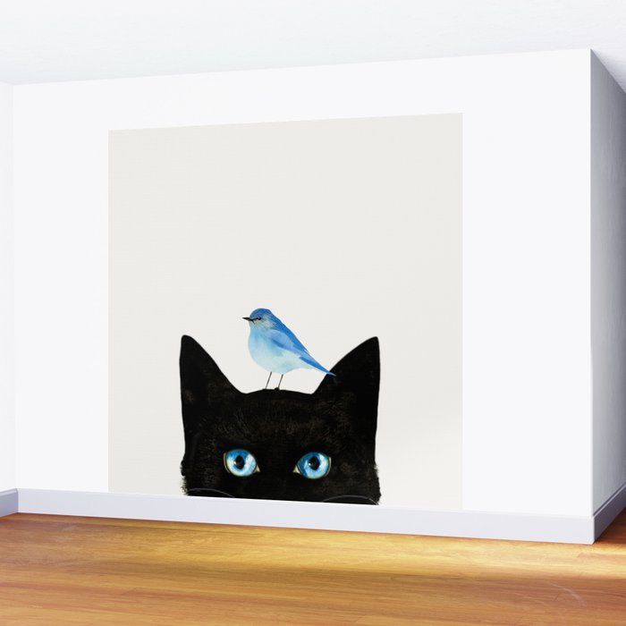 Cat and Bird Wall Mural Gallery Image 2