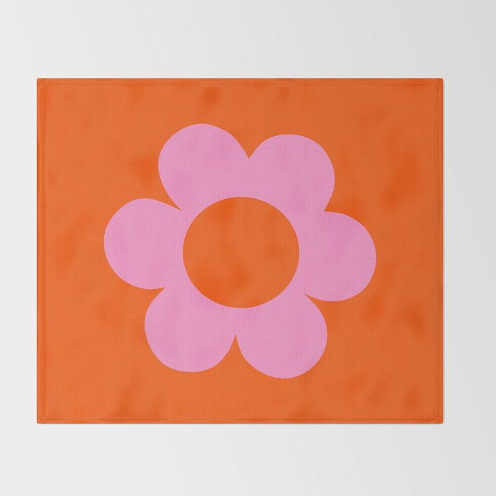 La Fleur | 01 - Retro Floral Print Orange And Pink Aesthetic Preppy Modern Abstract Flower Throw Blanket Gallery Image 2
