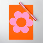 La Fleur | 01 - Retro Floral Print Orange And Pink Aesthetic Preppy Modern Abstract Flower Wrapping Paper Gallery Image 1