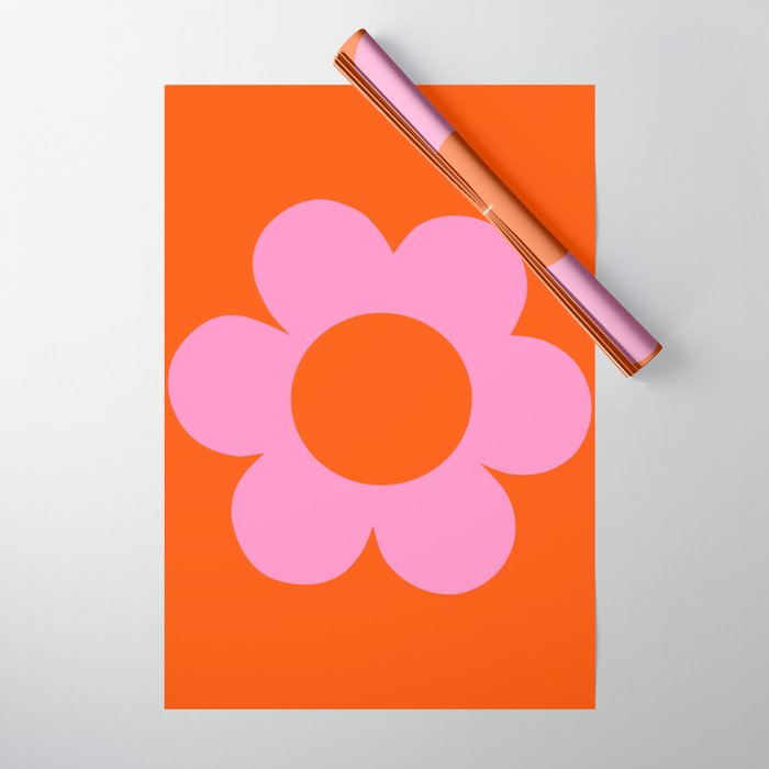 La Fleur | 01 - Retro Floral Print Orange And Pink Aesthetic Preppy Modern Abstract Flower Wrapping Paper Gallery Image 1