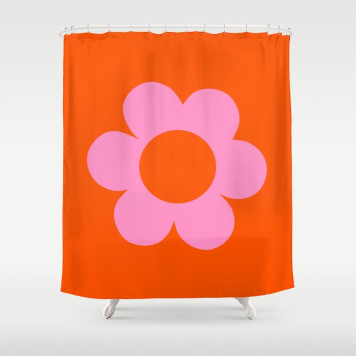 La Fleur | 01 - Retro Floral Print Orange And Pink Aesthetic Preppy Modern Abstract Flower Shower Curtain Gallery Image 1