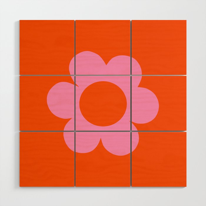 La Fleur | 01 - Retro Floral Print Orange And Pink Aesthetic Preppy Modern Abstract Flower Wood Wall Art Gallery Image 1