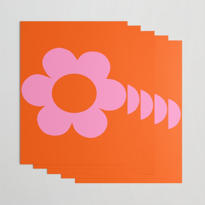 La Fleur | 01 - Retro Floral Print Orange And Pink Aesthetic Preppy Modern Abstract Flower Wrapping Paper Gallery Image 3