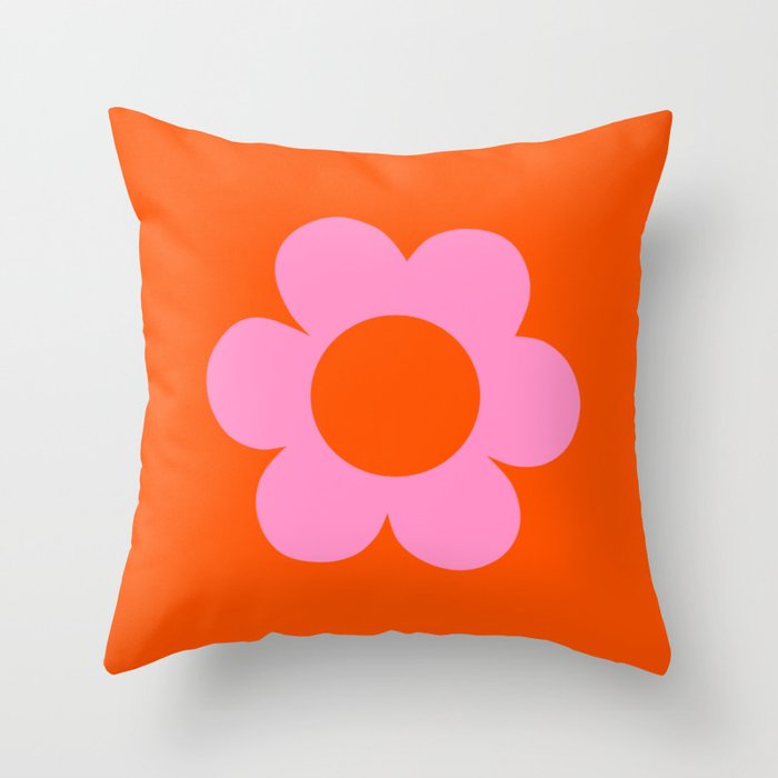 La Fleur | 01 - Retro Floral Print Orange And Pink Aesthetic Preppy Modern Abstract Flower Throw Pillow Gallery Image 1