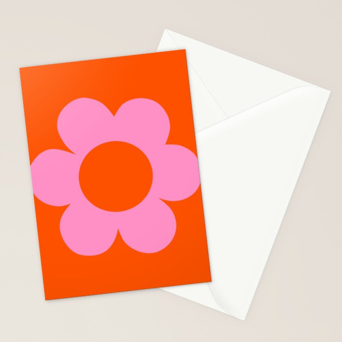 La Fleur | 01 - Retro Floral Print Orange And Pink Aesthetic Preppy Modern Abstract Flower Stationery Card Gallery Image 2