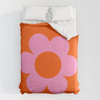 La Fleur | 01 - Retro Floral Print Orange And Pink Aesthetic Preppy Modern Abstract Flower Comforter Gallery Image 6