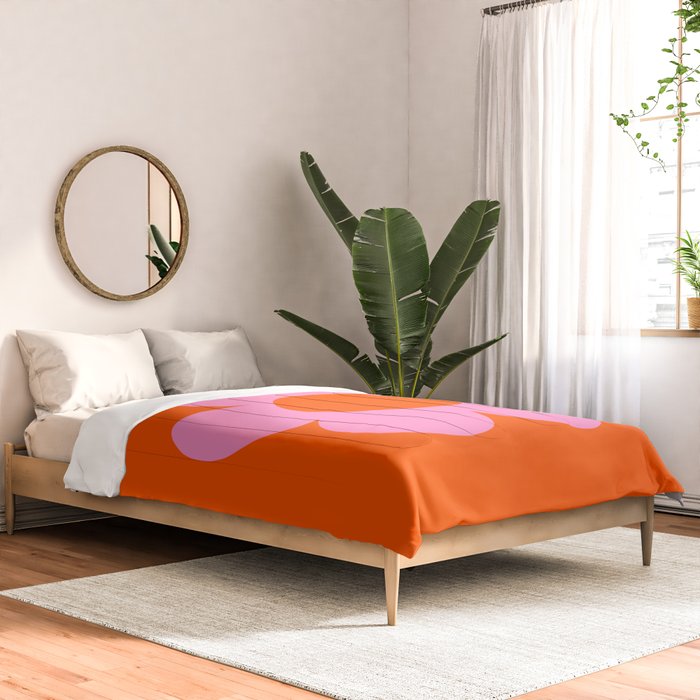 La Fleur | 01 - Retro Floral Print Orange And Pink Aesthetic Preppy Modern Abstract Flower Comforter Gallery Image 2