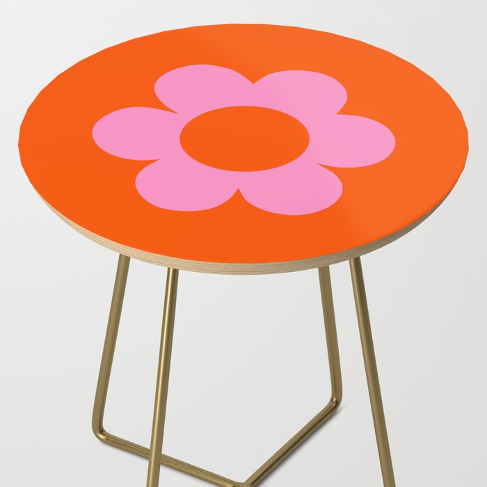 La Fleur | 01 - Retro Floral Print Orange And Pink Aesthetic Preppy Modern Abstract Flower Side Table Gallery Image 2