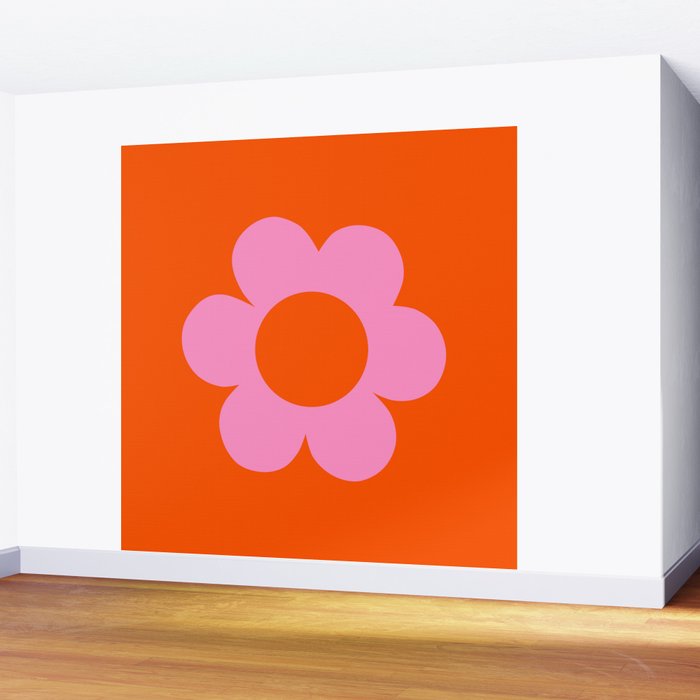 La Fleur | 01 - Retro Floral Print Orange And Pink Aesthetic Preppy Modern Abstract Flower Wall Mural Gallery Image 2
